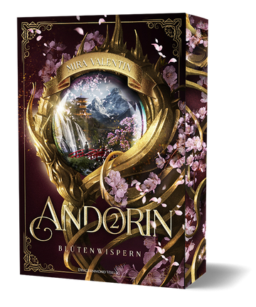 Das Cover zeigt mittig eine Sphäre, in welcher ein japanischer Tempel und eine Brücke abgebildet sind, auf welcher eine Person geht. Die Sphäre ist mit einer kreisrunden Fassung umgeben, welche links mit einem Drachenkopf endet. Der Titel befindet sich im unteren Drittel des Buches. Der restliche Hintergrund wird von rosa Kirschblüten geschmückt. Es dominieren die Farben Rosa, Schwarz und Gold.